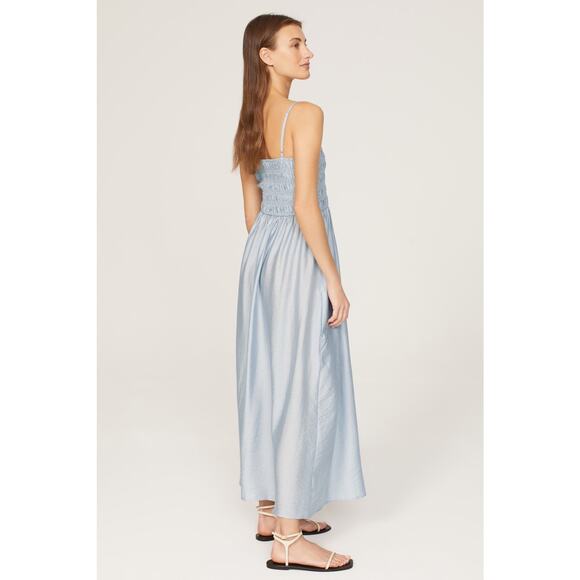 MADEWELL Blue Square Neckline Smocked Theo Sleeveless A-Line Midi Dress Size XS - Picture 2 of 11